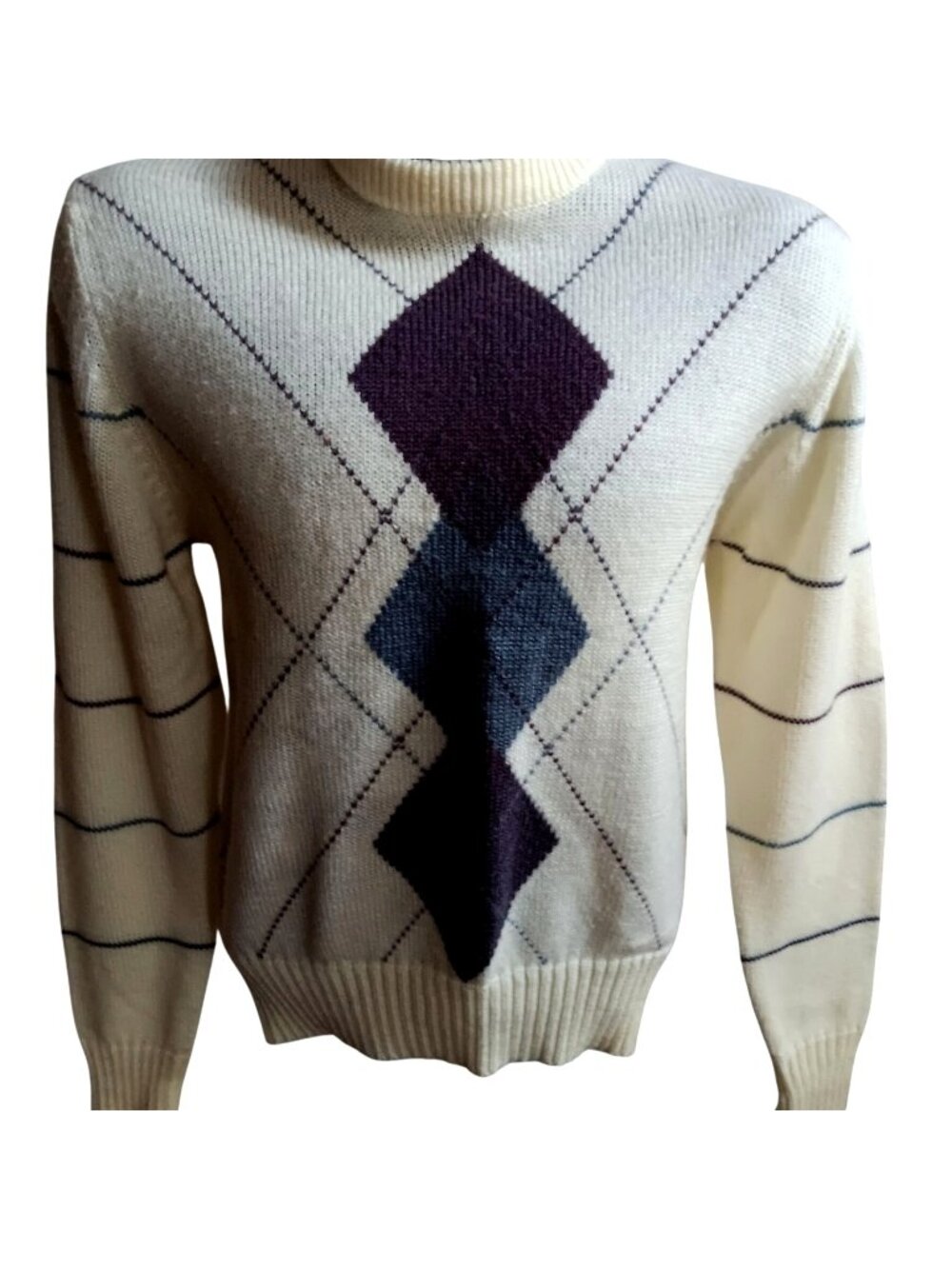 True Vintage Crewneck Sweater Medium Acrylic Pullover Argyle Union Bay New Wave